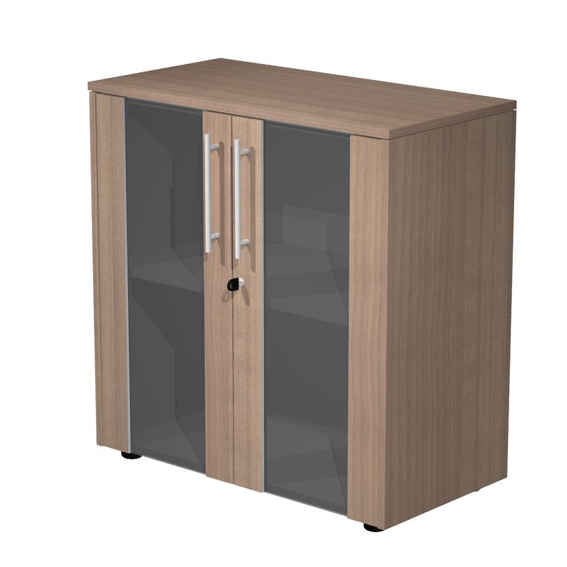 7331920003202-Armoire basse Flora - L82,8xP43xH81,4 cm - portes vitrées - 1 étagère - merisier arabis-P_405154459_1-0