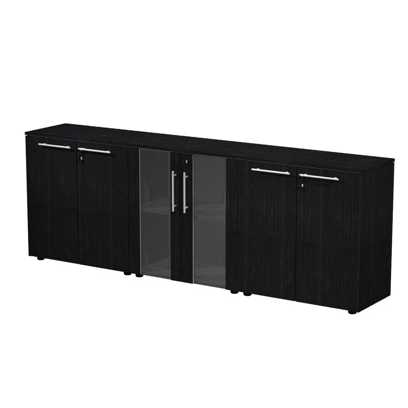7331920003271-Armoire basse triple Flora - L243xP43xH81,4 cm - 4 portes mélaminés + 2 portes vitrées -P_405154466_1-0
