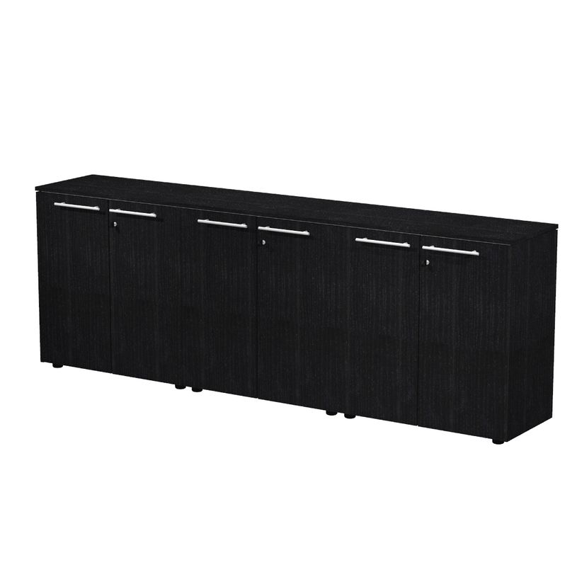 7331920003295-Armoire basse triple Flora - L243xP43xH81,4 cm - 6 portes mélaminés - 3 étagères - fr