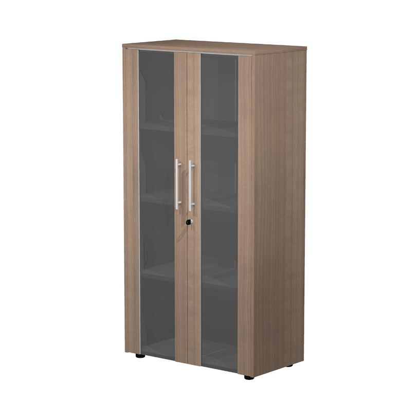 7331920003448-Bibliothèque haute Flora - L82,8xP43xH158,2 cm - portes vitrées - 3 étagères - merisie-P_405154483_1-0