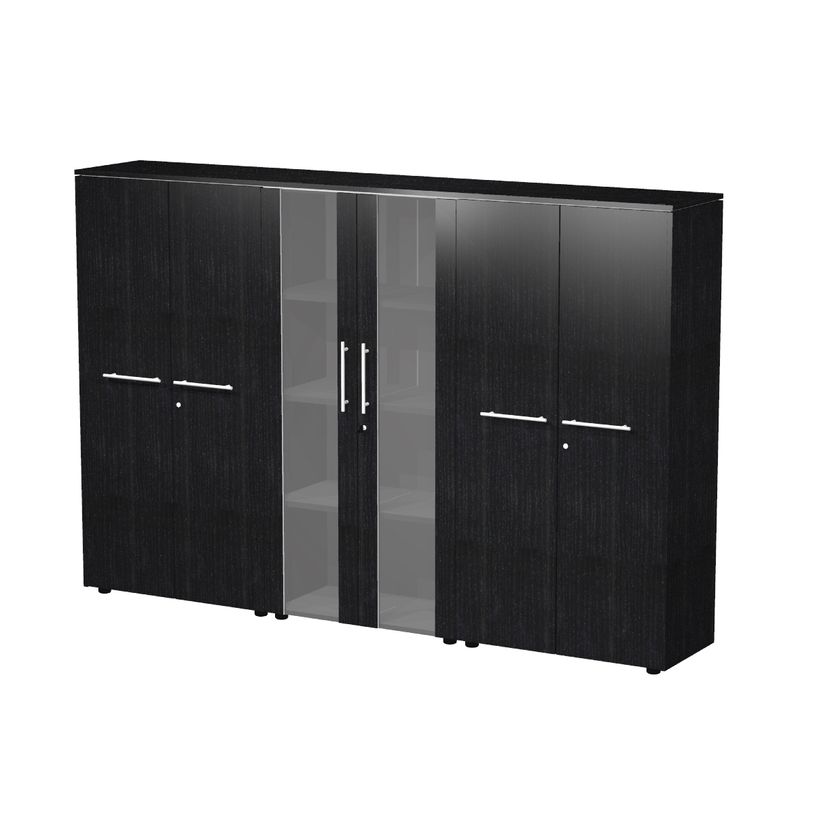 7331920003516-Bibliothèque haute triple Flora - L242,8xP43xH158,2 cm - 4 portes mélaminés + 2 portes vitrée-P_405154490_1-0