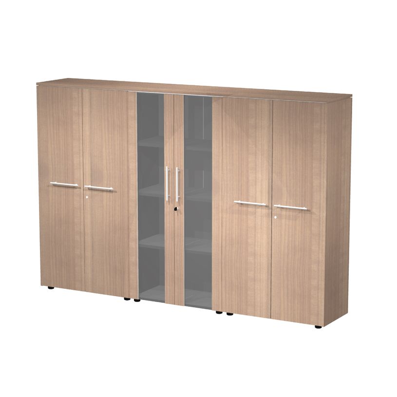 7331920003523-Bibliothèque haute triple Flora - L242,8xP43xH158,2 cm - 4 portes mélaminés + 2 portes vitrées - -P_405154491_1-0