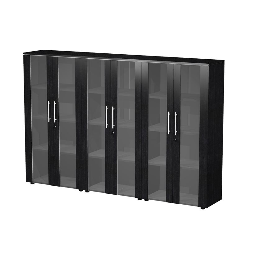 7331920003578-Bibliothèque haute triple Flora - L242,8xP43xH158,2 cm - 6 portes vitrées - 9 étagères-P_405154496_1-0