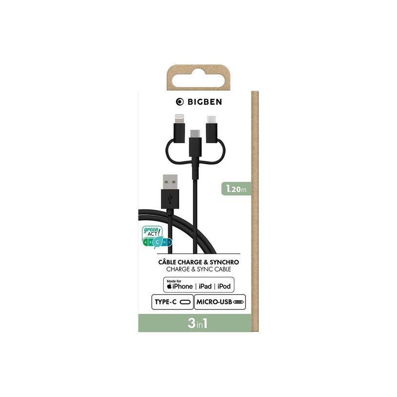 3571211472773-Bigben Connected - Câble 3 en 1 USB A/micro USB & USB C & Lightning - 1.2 m - noir-P_405154588_1-1