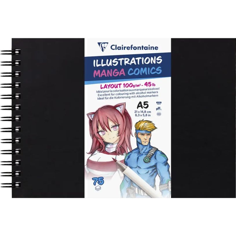 3329689759458-Carnet de dessin spiralé Manga Layout - A5 - 75 feuilles - 100gr - Clairefontaine-P_405154947_1-0