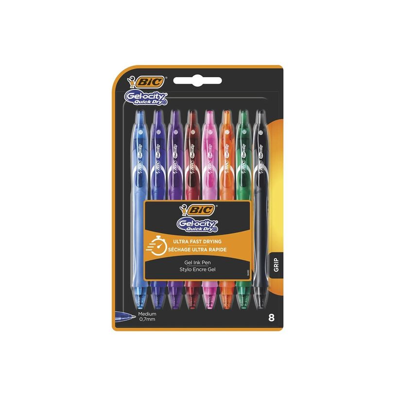 3086123537583-Bic Gelocity QuickDry - Pack de 8 rollers - 0,7 mm - couleurs assorties-P_405154951_2-2