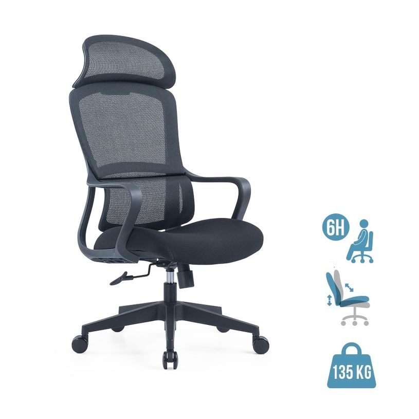 3700339993284-Fauteuil de bureau RICHARD - accoudoirs fixes - têtière intégré - noir--0