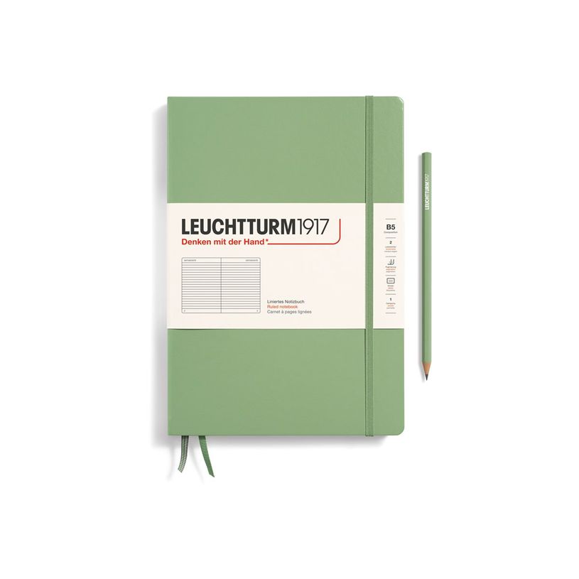 4004117616068-Leuchtturm1917 - Carnet de notes rigide - composition B5 - ligné - vert sauge-P_405155478_1-0