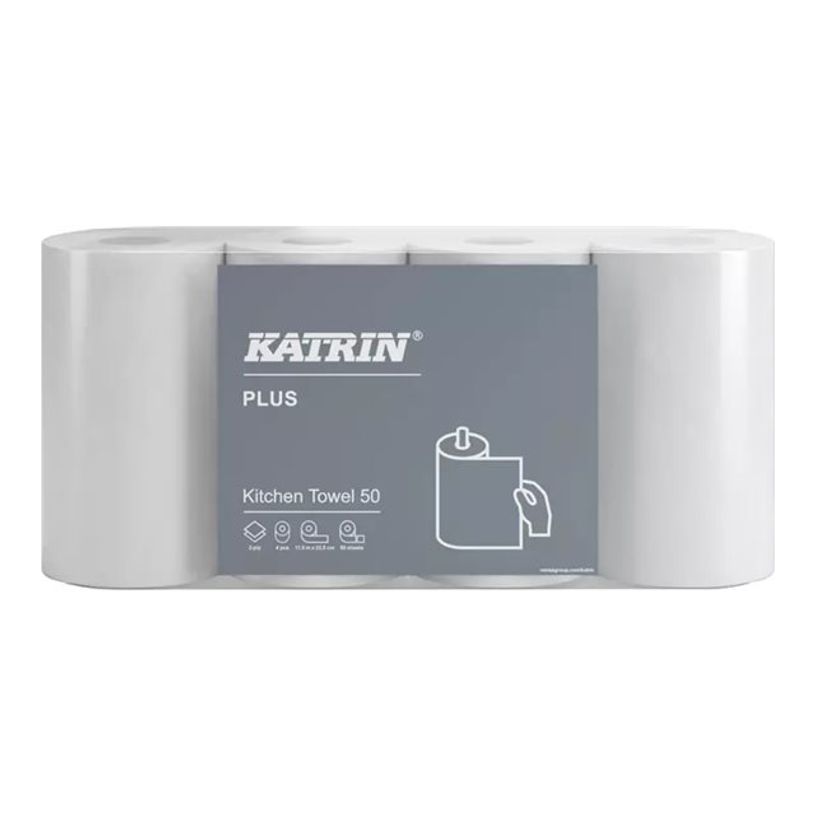 6414301047789-Katrin Plus essuie-tout - 50 feuilles - rouleau - 11.5 m - blanc (pack de 4)-P_405155794_1-0