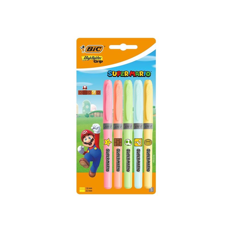 3086123686090-BIC Highlighter Grip Super Mario - surligneur - orange pastel, vert pastel, rose pastel, bleu pas-P_405155825_1-0