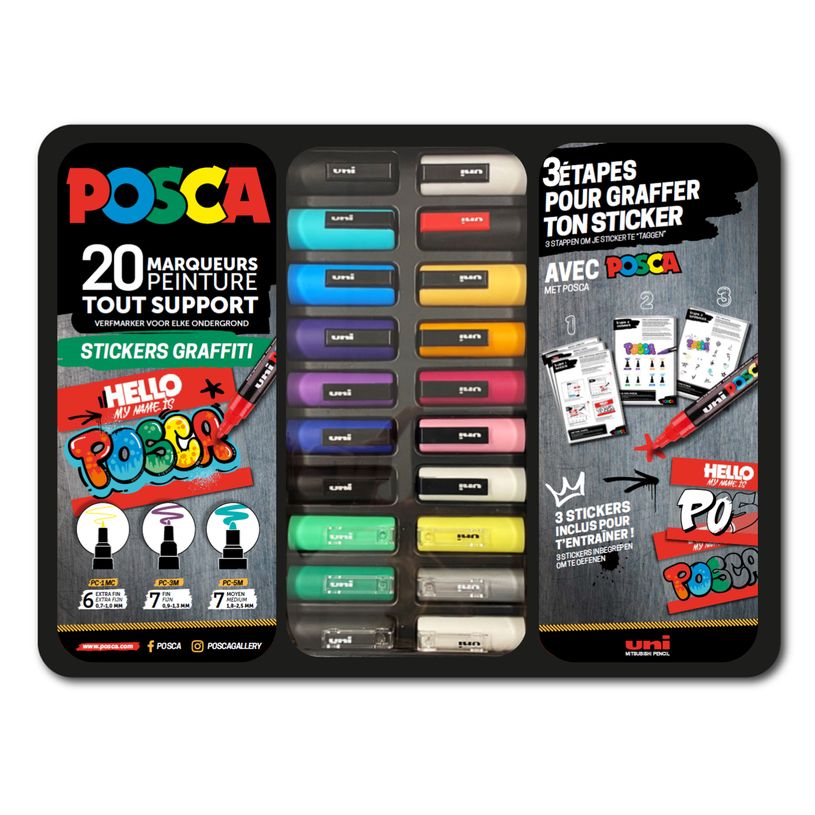 3296280048956-Posca - Pack de 20 marqueurs - pointes et couleurs assorties - spécial stickers-P_405155878_1-0