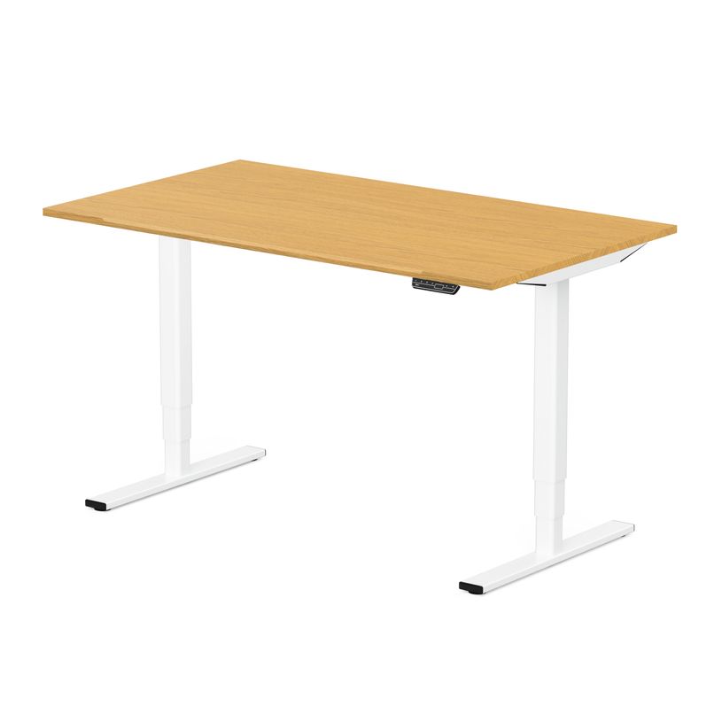 3760350286161-Bureau électrique VICTOR - L120x70cm - Pieds blancs - plateau chêne massif-P_405156025_1-0