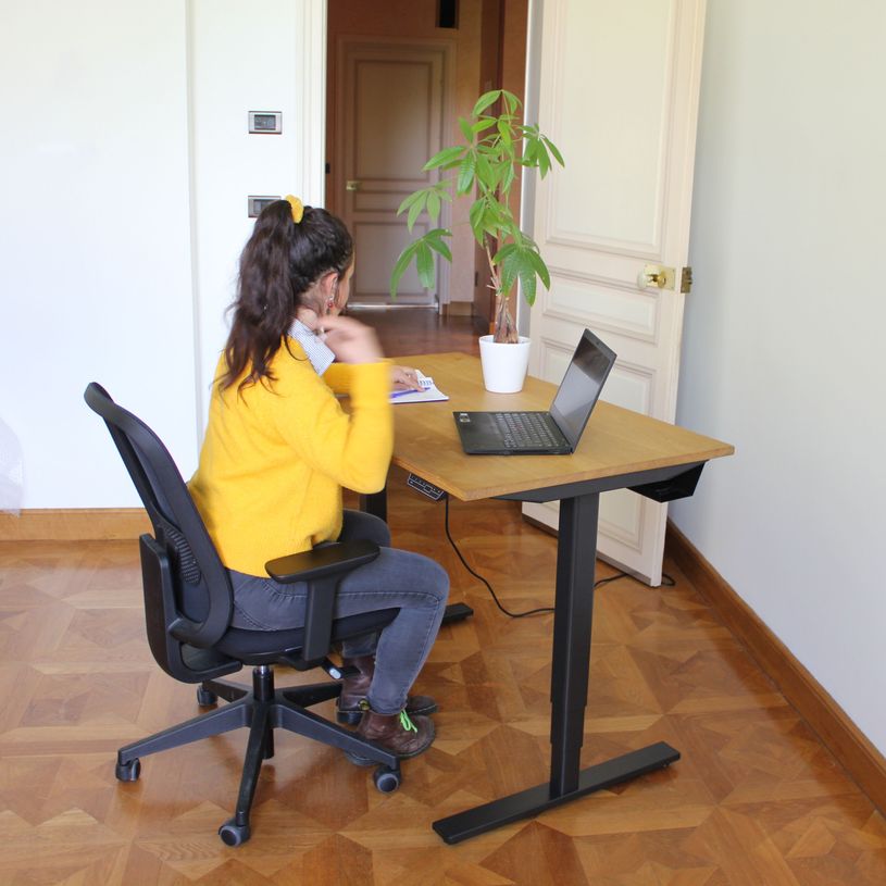 3760350288745-Bureau électrique VICTOR - L100x70cm - Pieds noirs - plateau chêne massif-P_405156046_6-5