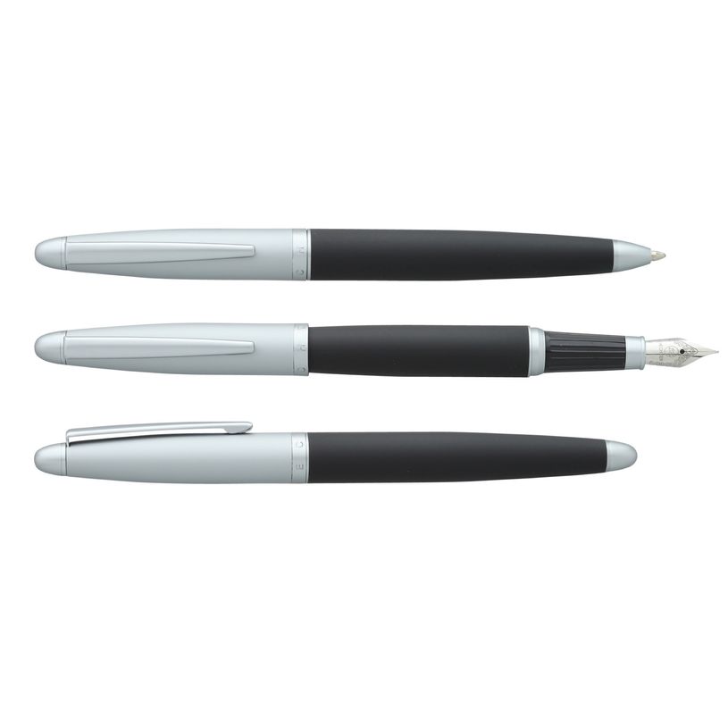 3219911860192-Parure plume + bille HECHTER PARIS "Alliance Intemporel" coloris black & silver métal satiné soft tou--0