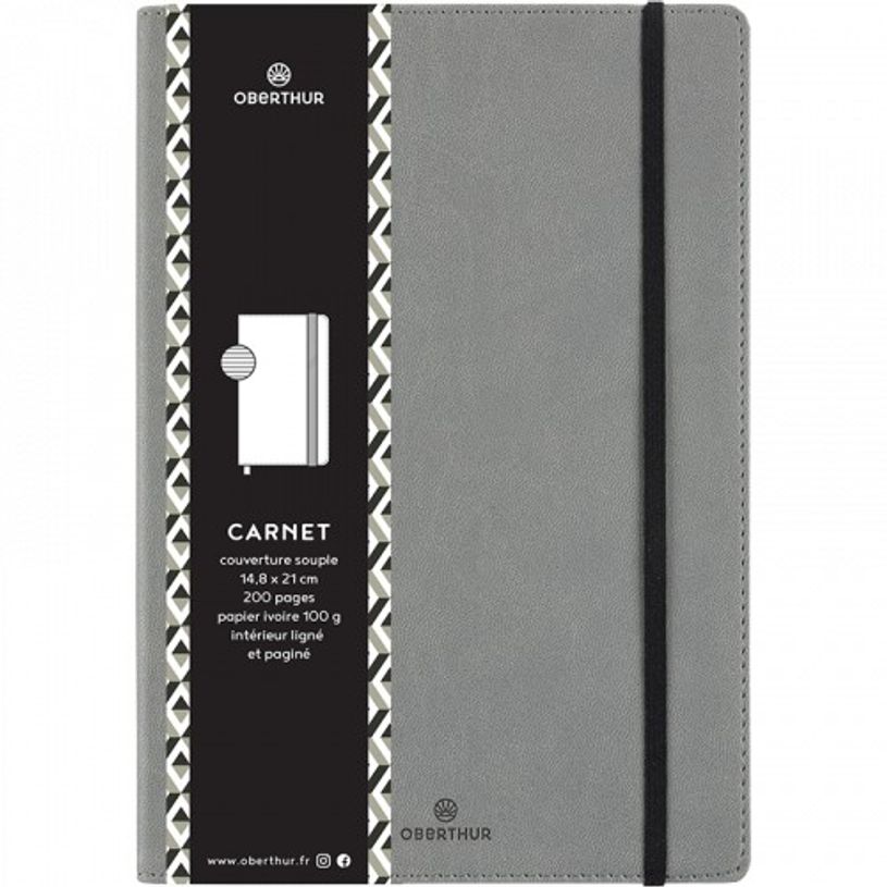 3664447151748-Oberthur - Carnet de notes A6 - ligné - 160 pages - gris-P_405157017_4-0