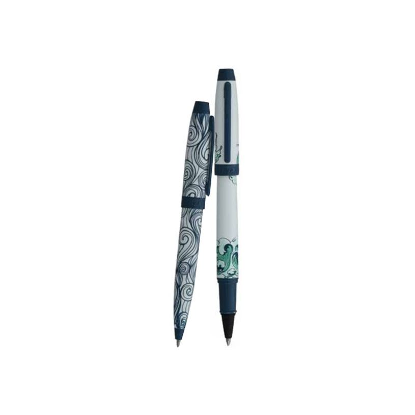 3219918262760-Enzo Varini Mini Taormina Tropea - Parure de stylo à bille et roller - acier bleu et blan-P_405157366_1-0