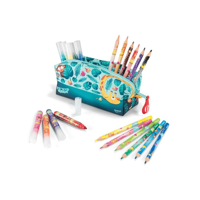3154149847327-Maped Jungle Fever - Trousse en tissu comprenant 12 feutres JUMBO + 12 crayons de couleur -P_405157907_1-2