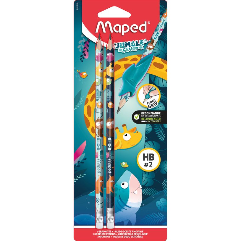 3154148518198-Maped Jungle Fever - 2 Crayons graphite HB embout gomme + 1 outil d'apprentissage-P_405157911_2-0