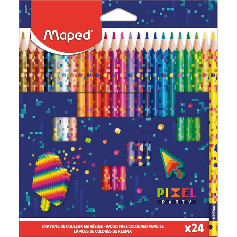 18 Crayons à Pixels - Fournitures Scolaires Fun - Lot Multicolore - Avec Gomme - Pour école Et Cadeaux