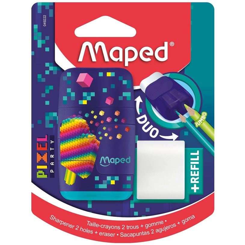 3154140492229-Maped Pixel Party - Taille-crayons gomme Connect 2 usages + 1 recharge gomme (blister)-P_405157921_2-0
