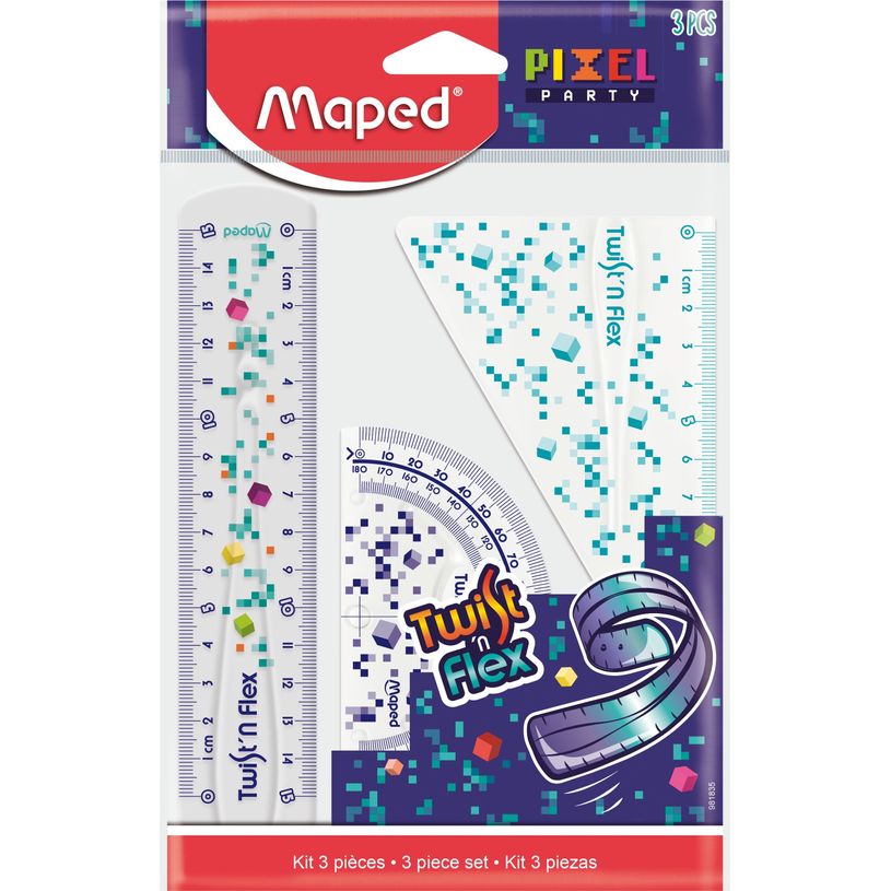 3154149818358-Maped Pixel Party Twist'n Flex - Mini kit de traçage flexible - 3 pièces : règle 15 cm,-P_405157925_1-0