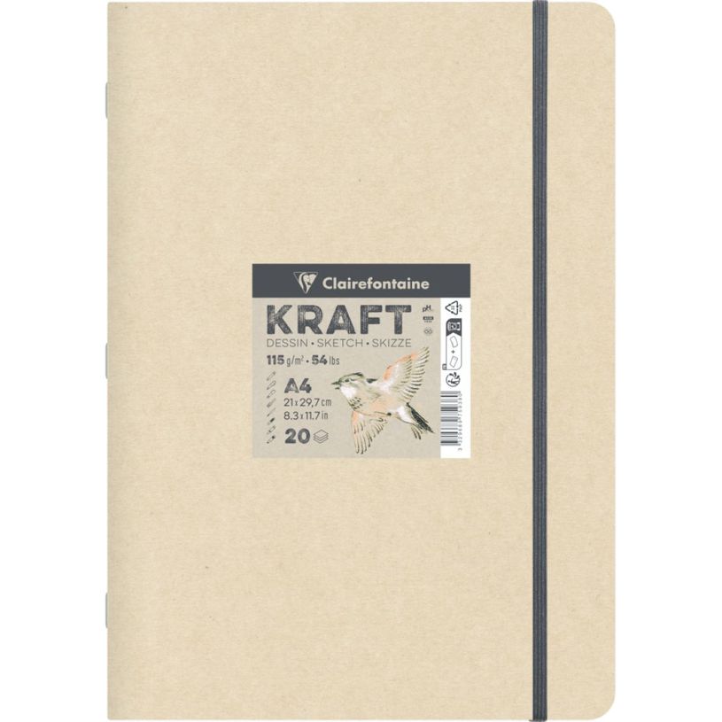 3329689759380-Clairefontaine Kraft - Carnet de dessin - A4 - 20 feuilles - 115 gr--0