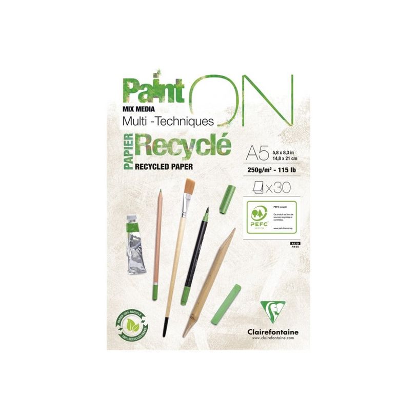 3329689757409-Clairefontaine Paint On - Bloc de dessin encollé - A5 - 30 feuilles - 250 gr-P_405158045_1-0
