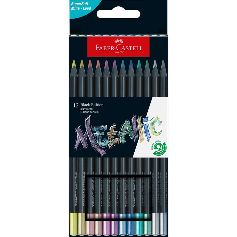 4005401164159-Faber Castell - 12 crayons de couleur - Black Edition Metallic -P_405158081_1-0
