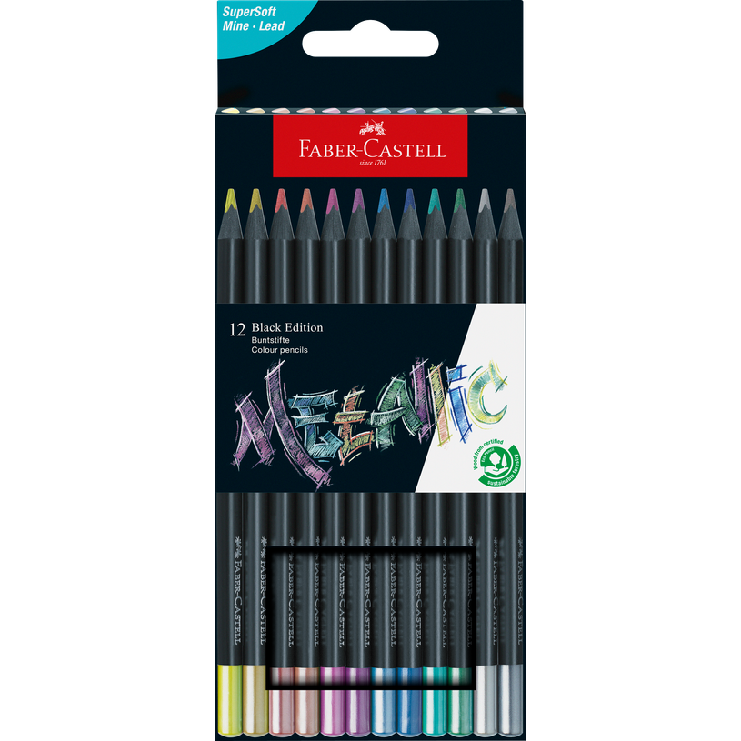 4005401164159-Faber Castell - 12 crayons de couleur - Black Edition Metallic -P_405158081_2-1