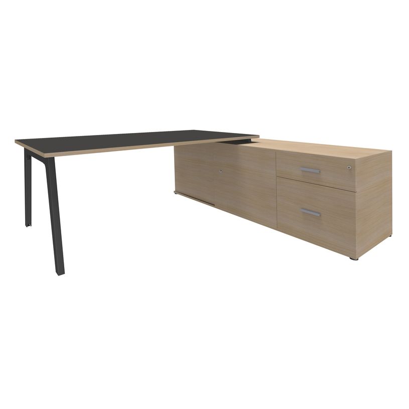 3253310171138-Bureau STEELY Manager - L180 x P100 x H72,5 cm - console retour à droite (2 tiroirs) L200 x P60 x H72,5 cm - p-P_405159726_1-0