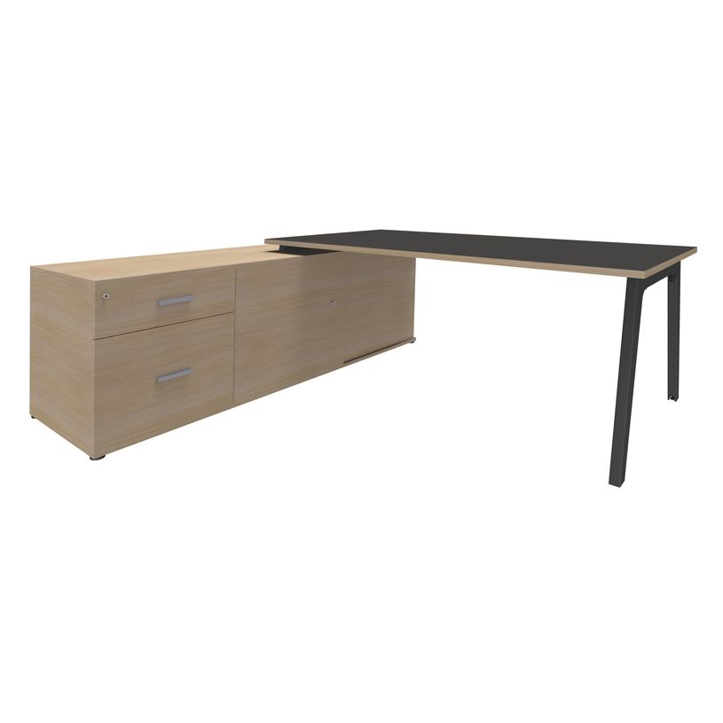3253310175952-Bureau STEELY Manager - L180 x P100 x H72,5 cm - console retour à gauche (2 tiroirs) L200 x P60 x H72,5 cm - p-P_405159727_1-0