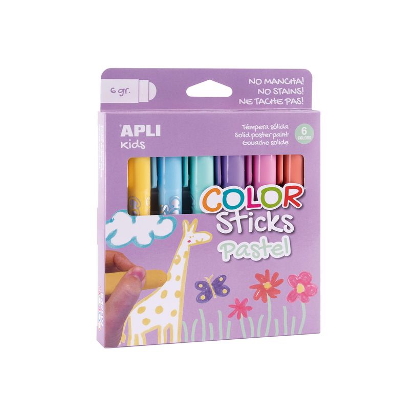 8410782188810-APLI kids - 6 bâtons de peinture - rose, jaune pastel, bleu pastel, bleu turquoise, mauve-P_405159787_1-0