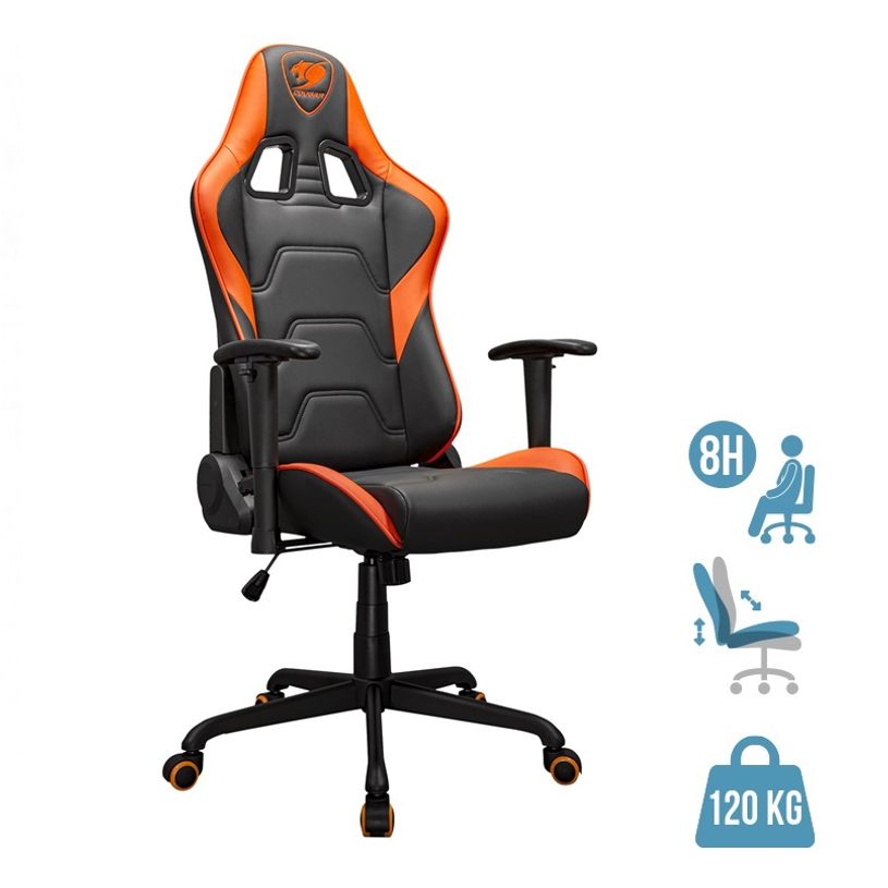 4710483775512-Fauteuil gamer ARMOR ELITE - accoudoirs réglables - appui-tête intégré - Noir/orange--0
