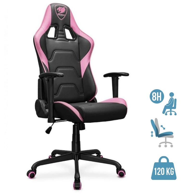 4710483775567-Fauteuil gamer ARMOR ELITE - accoudoirs réglables - appui-tête intégré - noir et rose--0