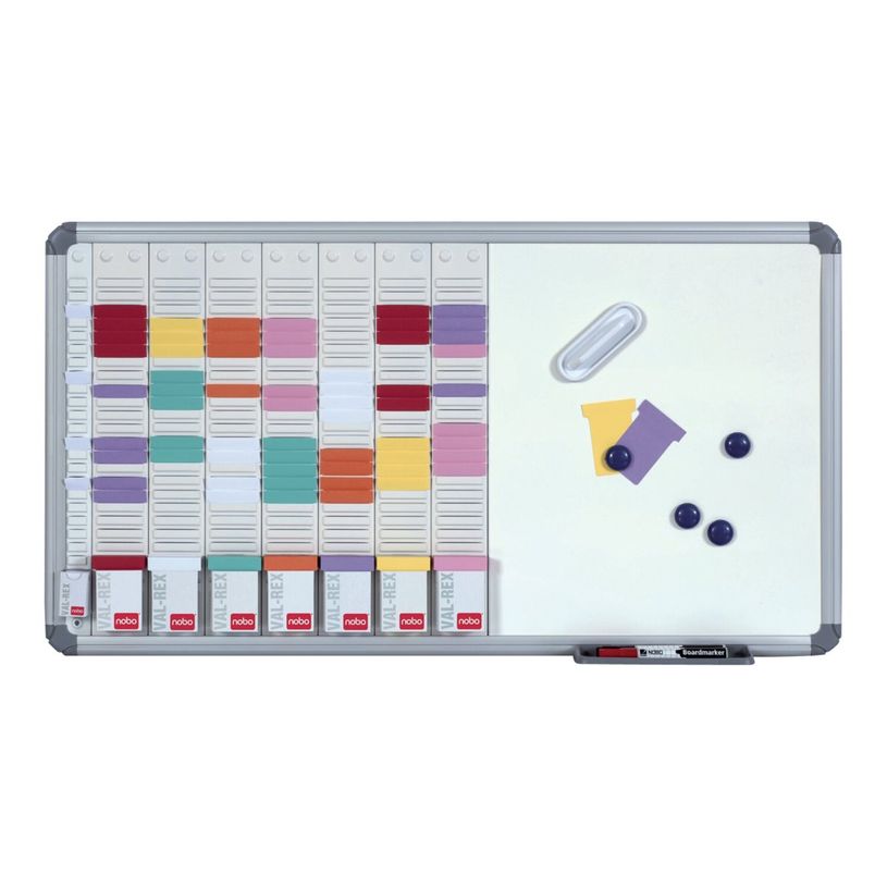 3147330068878-Nobo tableau combiné: tableau blanc, planning à cartes - 24 logements x 8 colonnes-P_405160042_1-0