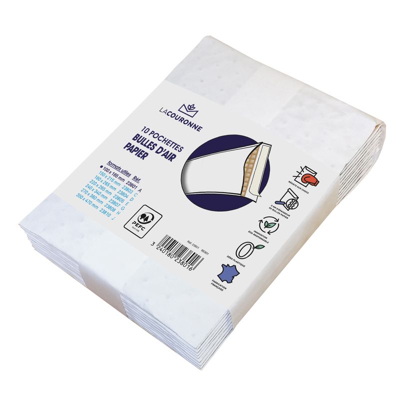3240180238016-La Couronne - 10 Pochettes bulles d''air papier -  100 x 165 mm - Bicouche 100 gr - kraft -P_405160490_1-0
