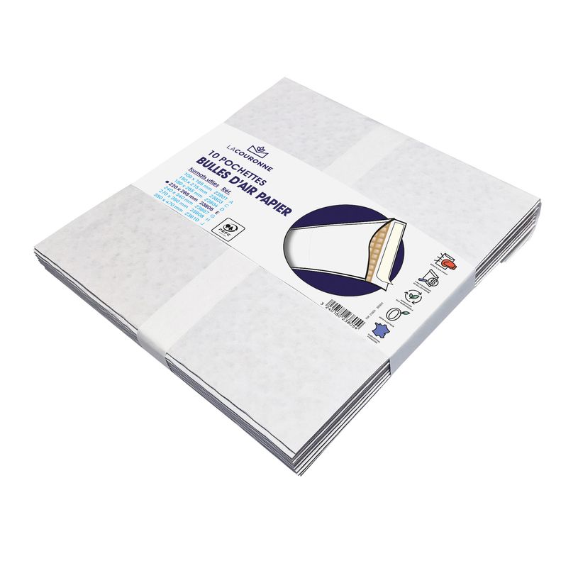3240180238054-La Couronne - 10 Pochettes bulles d'air papier 220x265 mm - Bicouche 100 gr - kraft blanc -P_405160493_1-0