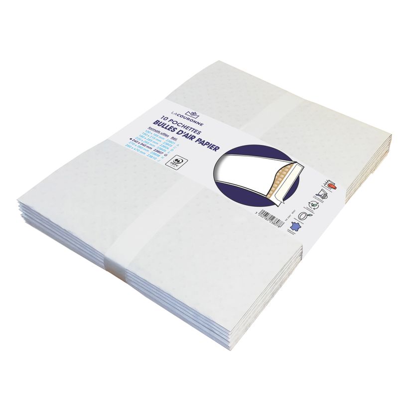 3240180238078-La Couronne - 10 Pochettes bulles d'air papier  240 x 340 mm - Bicouche 100 gr - kraft bla-P_405160494_1-0