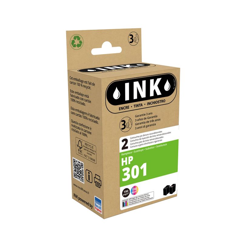 8720282009981-Cartouche compatible HP 301 - pack de 2 - noir, cyan, magenta, jaune - Ink-P_405160684_1-0