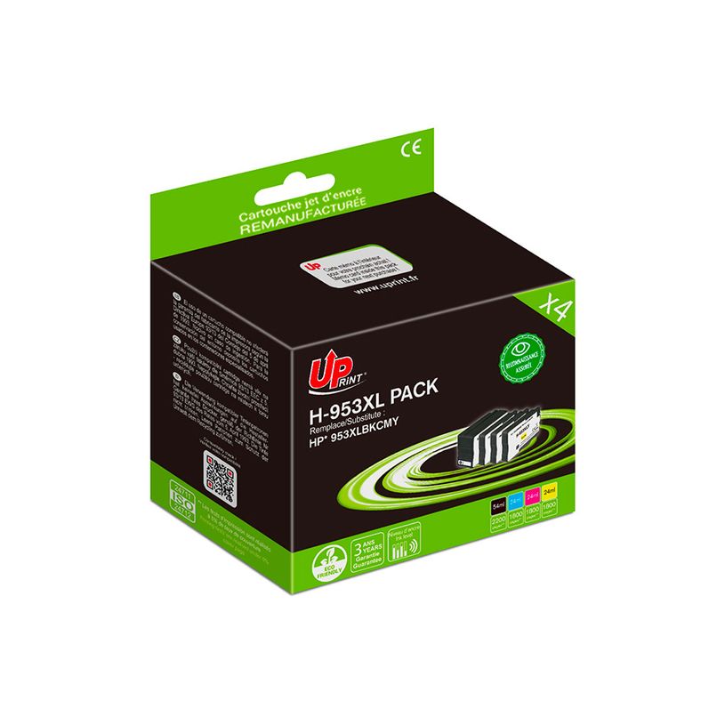 3584770904753-Cartouche remanufacturée HP 953XL - pack de 4 - noir, cyan, magenta, jaune - UPrint--0
