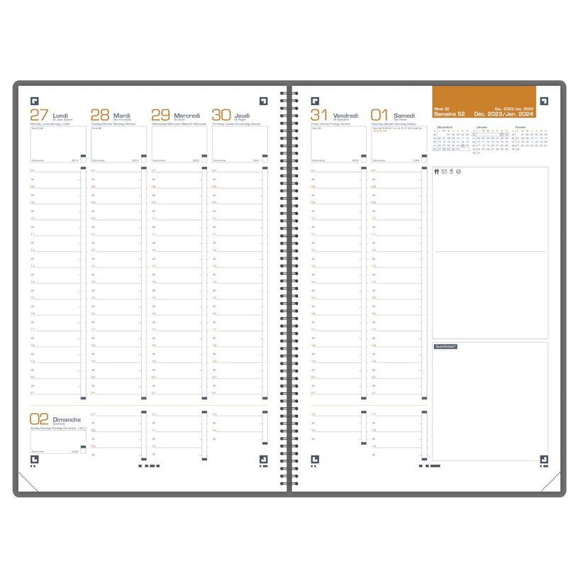 3147280282973-Agenda Oxford International - 16 mois - 1 semaine sur 2 pages - 16x24 cm - Colori Noir - Hamelin--1