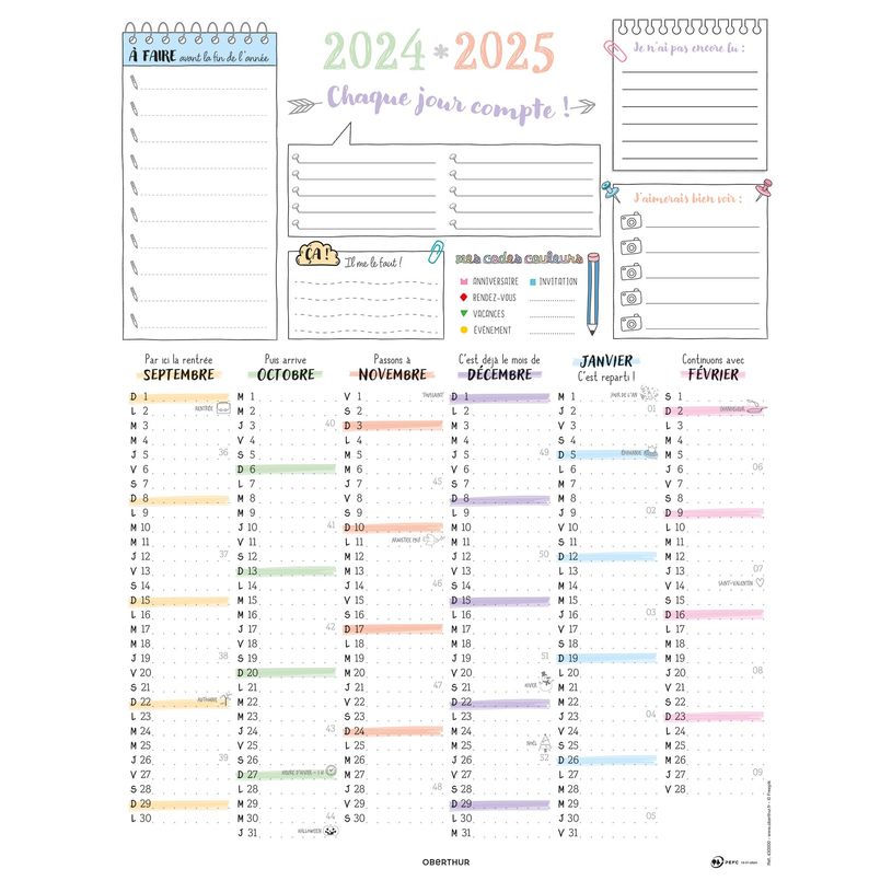 3664447167909-Calendrier Bullet - 6 mois par face - 32 x 42 cm - Oberthur-P_405161964_1-0