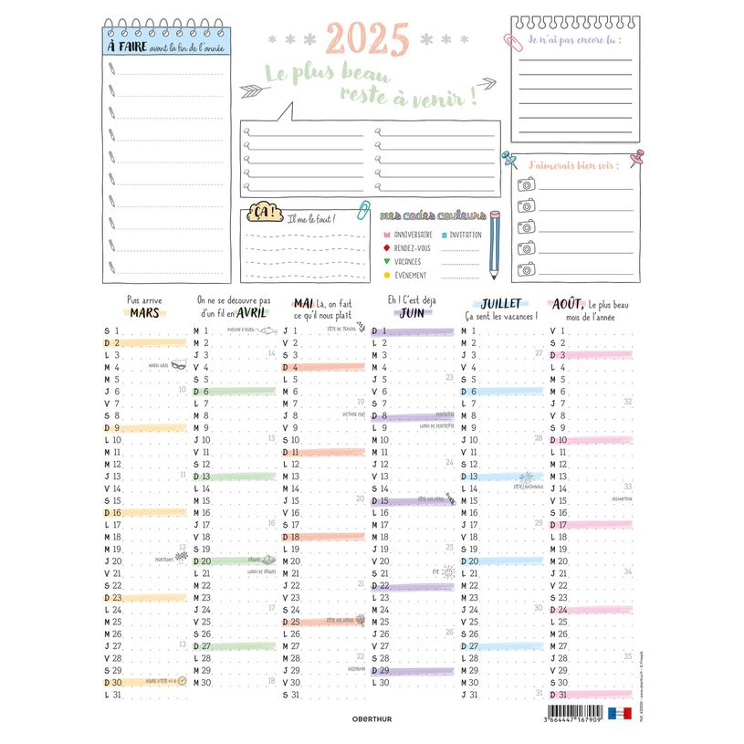 3664447167909-Calendrier Bullet - 6 mois par face - 32 x 42 cm - Oberthur-P_405161964_2-1