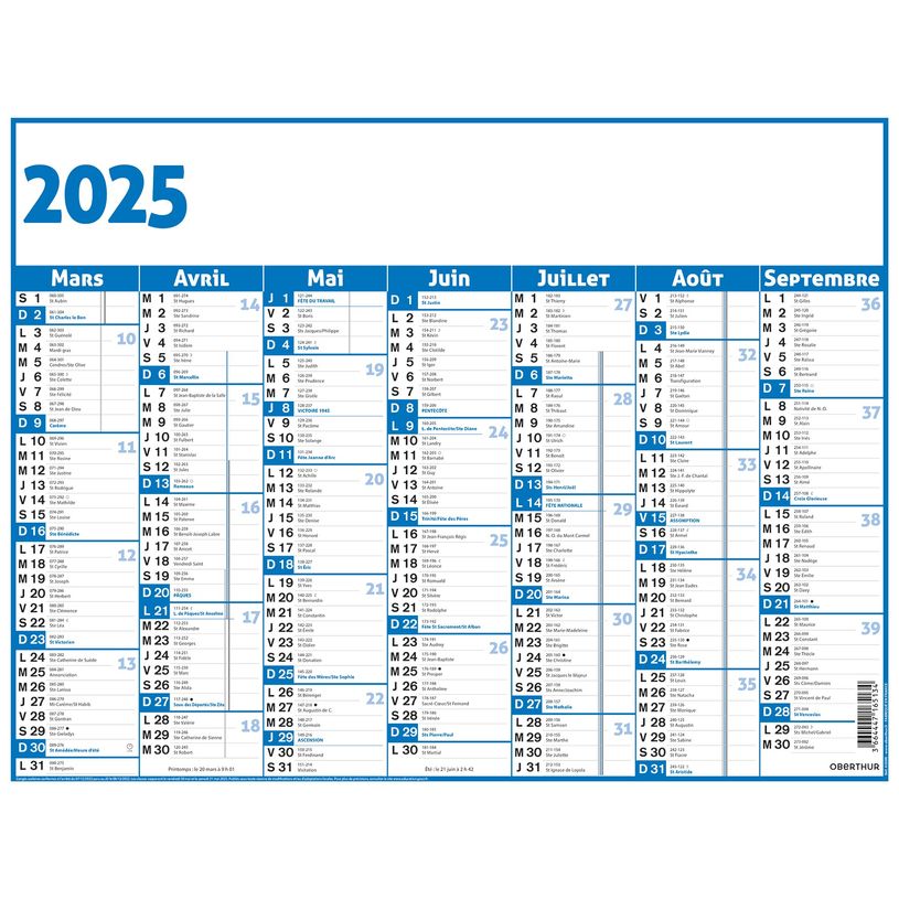 3664447165134-Calendrier Classic - 7 mois par face - 32 x 42 cm - bleu - Oberthur-P_405161975_2-1