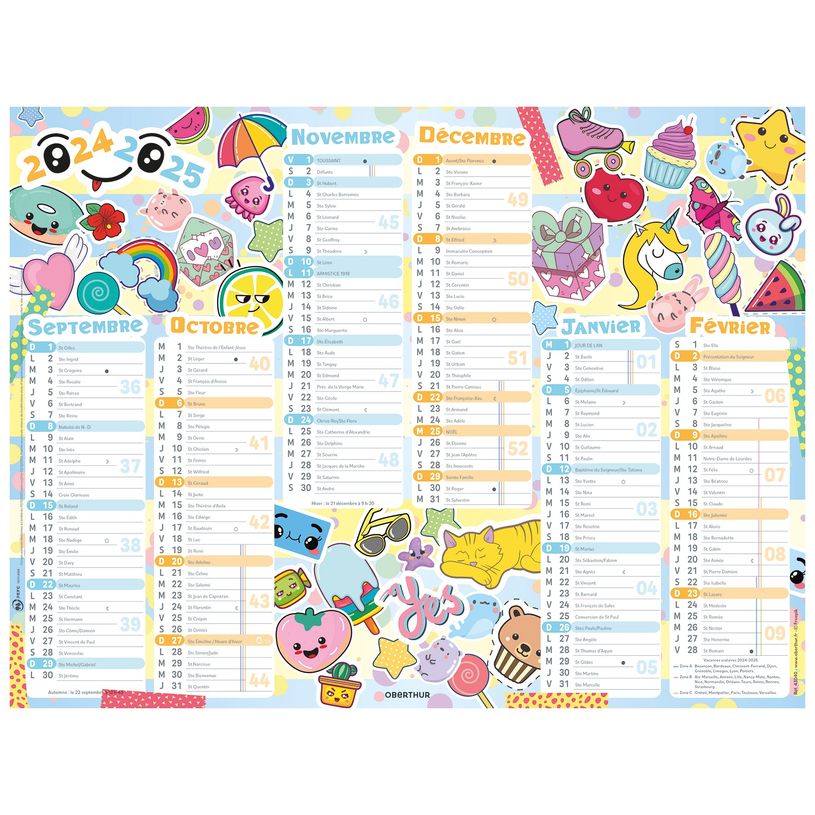 3664447165233-Calendrier Kawaii - 6 mois par face - 40,5 x 55 cm - Oberthur-P_405161985_1-0