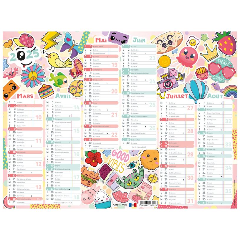 3664447165233-Calendrier Kawaii - 6 mois par face - 40,5 x 55 cm - Oberthur-P_405161985_2-1