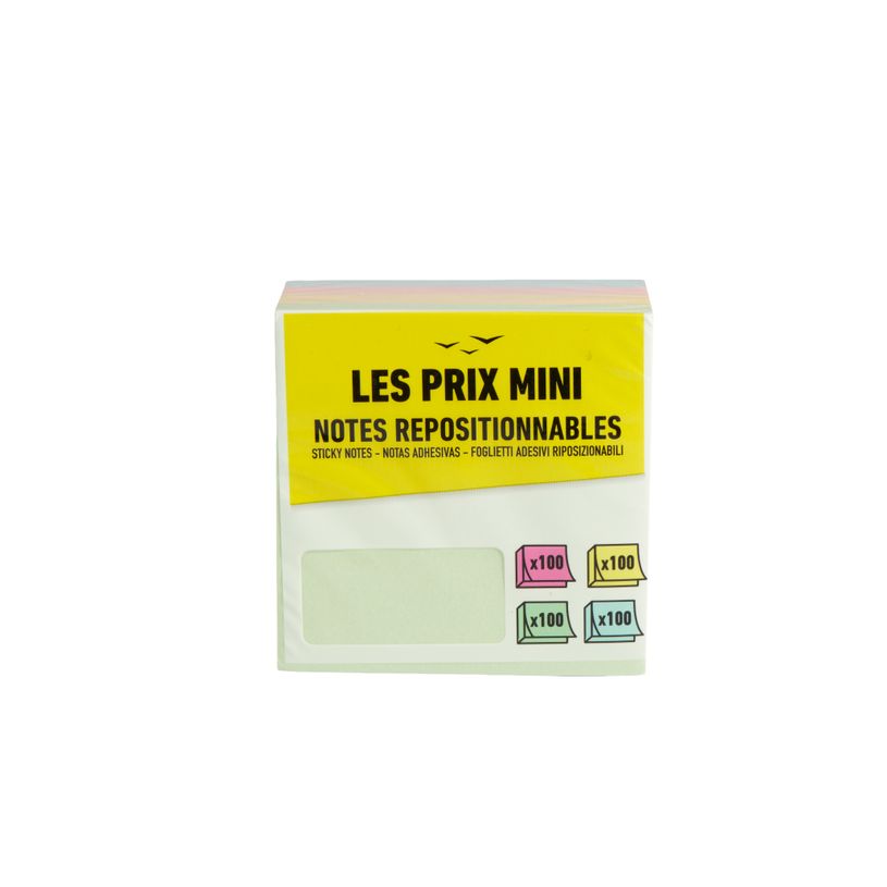 3539012004586-Les Prix Mini - Bloc Cube notes repositionnables - 400 feuilles - 76 x 76 mm - couleurs pastels assort--0