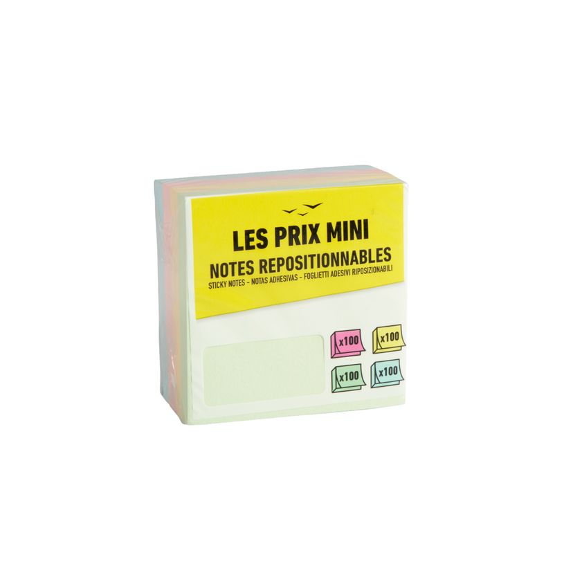 3539012004586-Les Prix Mini - Bloc Cube notes repositionnables - 400 feuilles - 76 x 76 mm - couleurs pastels assort--1