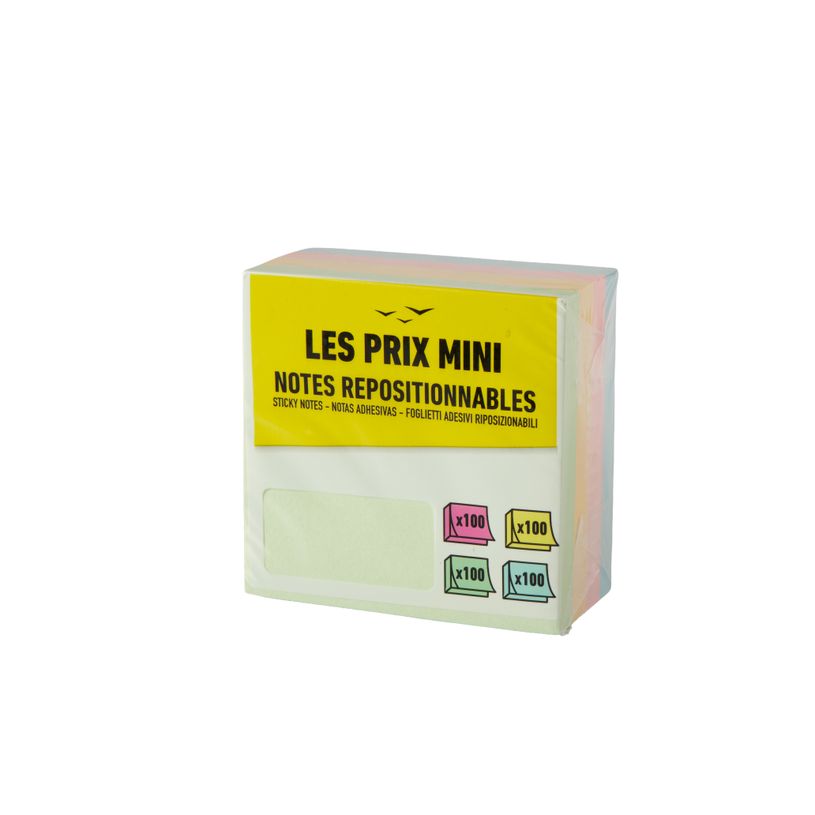 3539012004586-Les Prix Mini - Bloc Cube notes repositionnables - 400 feuilles - 76 x 76 mm - couleurs pastels assort--2