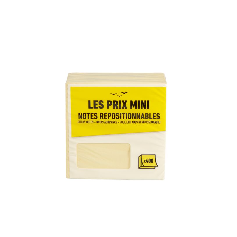 3539012004609-Les Prix Mini - Bloc Cube notes repositionnables - 400 feuilles - 76 x 76 mm - jaune pastel--0